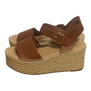 Soda Tan/Brown Ankle Strap Espadrille Platform Heels NWOT